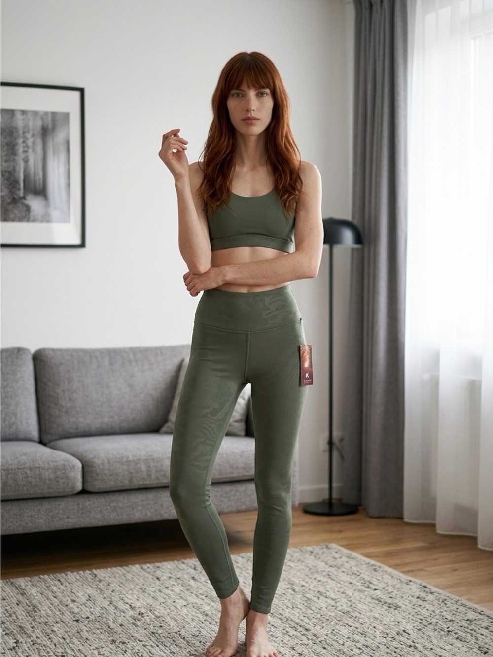Kyodan Women’s XS Laurel Green Fleece Lined Thick Leggings Warm 4 Way Stretch